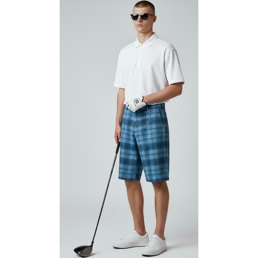 Nike Golf Dri-FIT Plaid Mens Size 36 Shorts Blue Performance Activewear